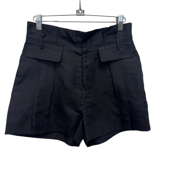 Frame High Waist Paperbag Black Linen Blend Women's Shorts Size 0 - Picture 1 of 10